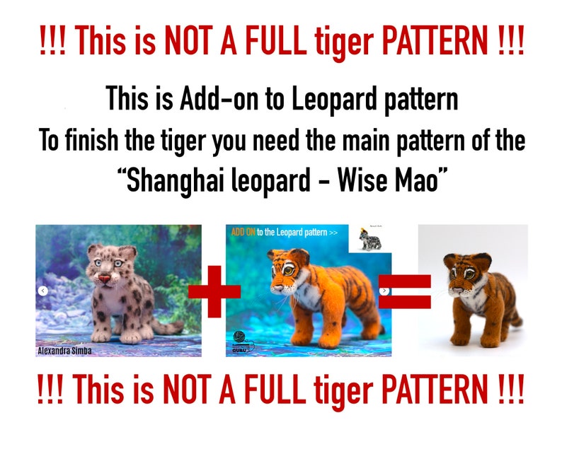 0044 Crochet Pattern Tiger Add on NOT A FULL PATTERN to 0029 Shanghai Leopard Wise Mao pattern Pdf file by Alexandra Simba Etsy image 3