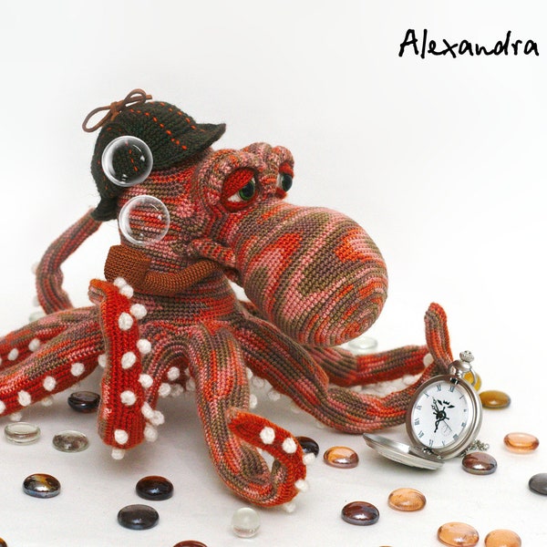 0012 Crochet Pattern - Mr X the Octopus with pipe, hat and suitcase - Pdf file by Alexandra Simba Etsy