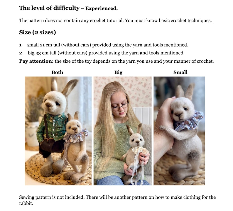 0067 Rabbit Crochet Pattern - Bunny Animal (no Clothing) 2 Sizes - Pdf ...