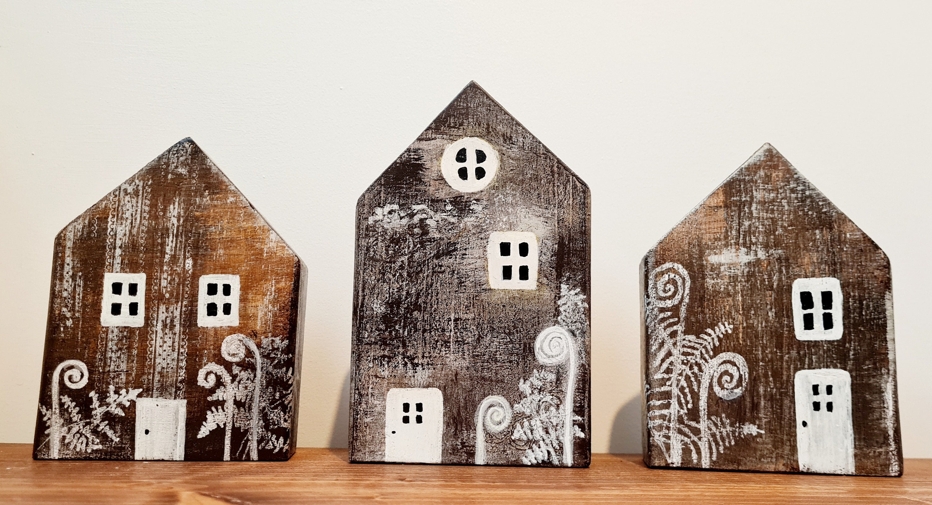 Beautiful Hand Painted Little Wooden Houses set of 3 Etsy