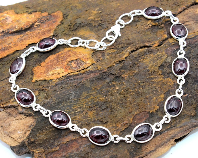 ab0166 925 Sterling Silver Designer Women Bracelet Jewelry For Christmas Gift length 7 Natural Red Garnet Oval Gemstone Pretty Bracelet