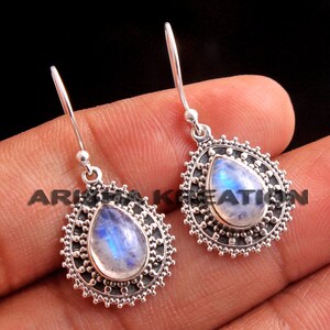 Rainbow Moonstone Earrings, Handmade Earrings, 925 Silver Earrings, Gift For Her, Designer Earrings, Pear Earrings