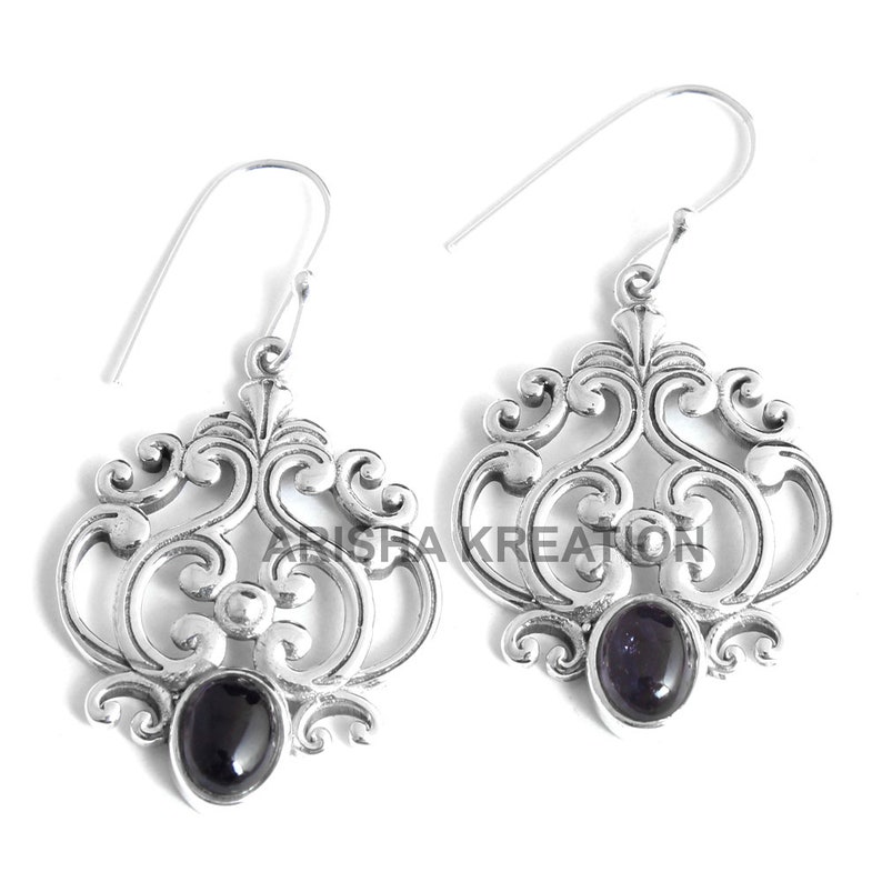 ae5014 925 Sterling Silver Handmade Designer Pretty Earring Jewelry Length 1.75 Iolite Oval Shape Gemstone Earring For Easter Sale
