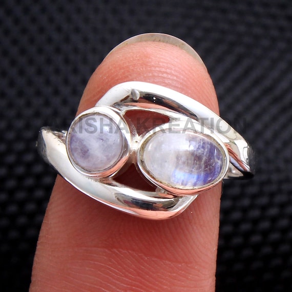 Handmade Sterling Silver Moonstone Ring – Unisex Gemstone Jewelry, US Size 8