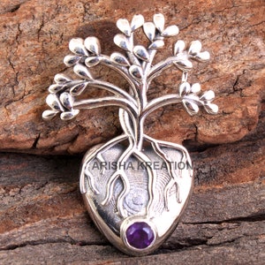 Amethyst , Tree Of Life ,925 Sterling Silver , Handmade Jewelry , nature jewelry