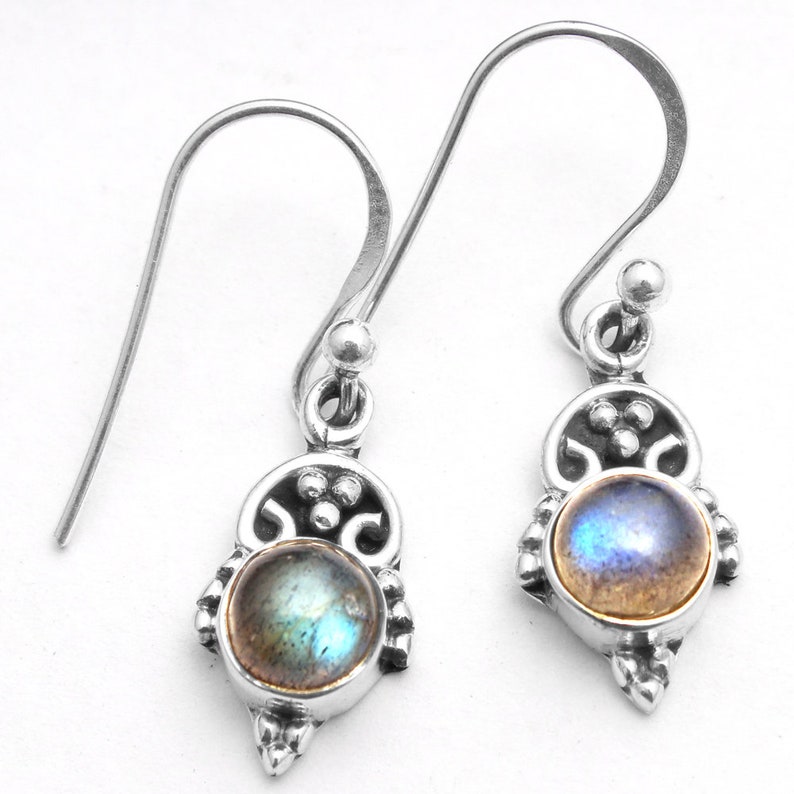 ae3635 Natural Spectrolite Labradorite Round Gemstone Dangle Earring 925 Sterling Silver Handmade Designer Dangle Earrings Length 1.2
