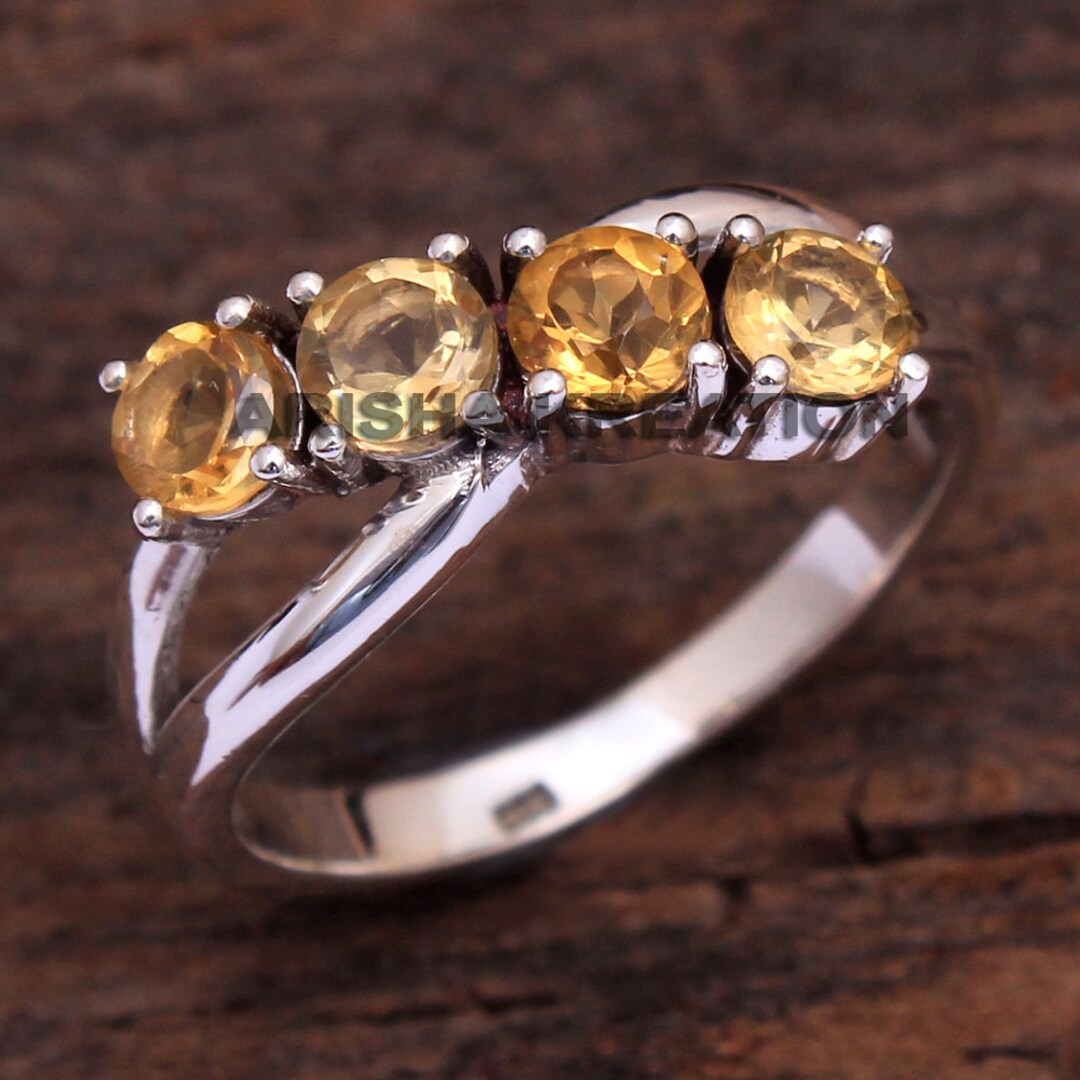 Handmade Sterling Silver Citrine Ring, Prong Setting Stacking Band - Etsy