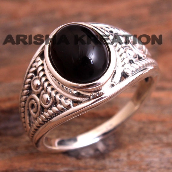 Koral Jewelry Black Onyx Vintage Ring - 925 Sterling Silver, Boho Tribal Design, Size 7 - View #10