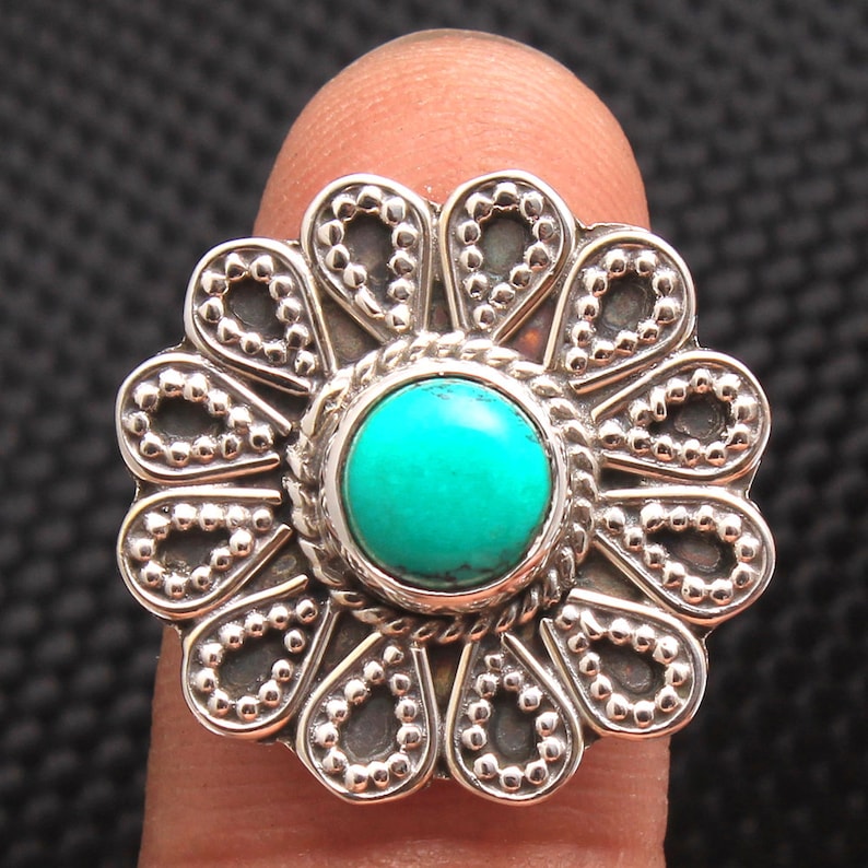 Cab Stone Turquoise Gemstone Designer Ring 925 Sterling Silver Jewelry Handmade Designer Ring Size US 8.5 Jewelry for Women-ar4191