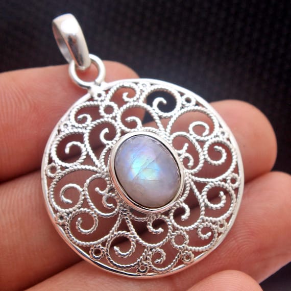 Sterling Silver Filigree Oval Moonstone Pendants Sterling Silver Filigree Oval Moonstone Pendants