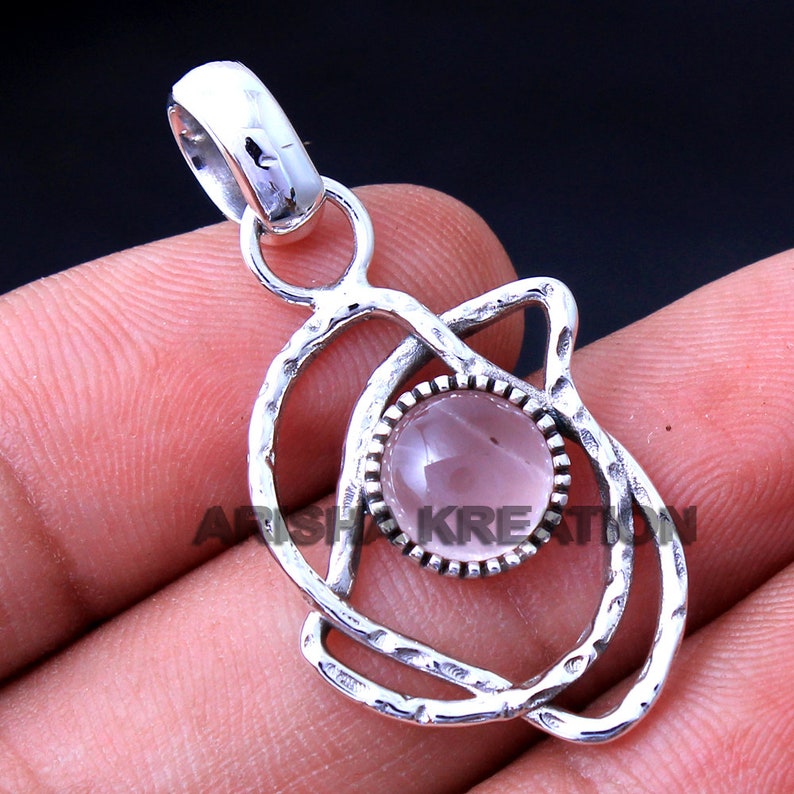 ap4653 Natural Rose Quartz Round Shape Gemstone Pendant For Easter 925 Sterling Silver Handmade Designer Pendant Jewelry Length 1.5