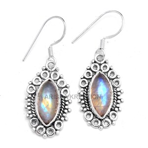 Rainbow Moonstone Earring, 925 Sterling Silver, Bohemian Jewelry, Dangle Earring, Gift For Her, Earring For Women