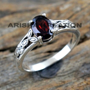 Bague celtique grenat, argent sterling 925, bijoux tendance faits main