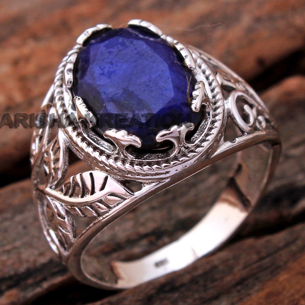 100% Natural Blue Sapphire Ring For Men with Unique Design Frame Christmas  Gift | eBay