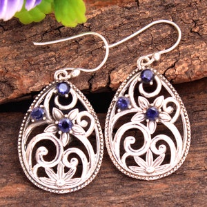 Iolite Gemstone, 925 Sterling Silver Jewelry, Handmade Earring, Silver Charm Jewelry