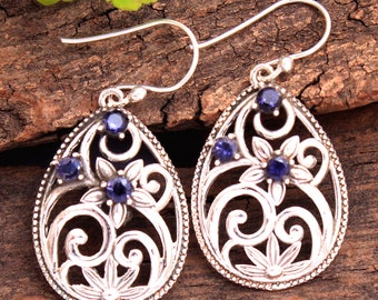 Iolite Gemstone, 925 Sterling Silver Jewelry, Handmade Earring, Silver Charm Jewelry