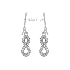 925 Sterling Silver White Cz Infinity Earring, Dangle Earring, Gift For Mom, Birthday Gift, Minimalist Earring