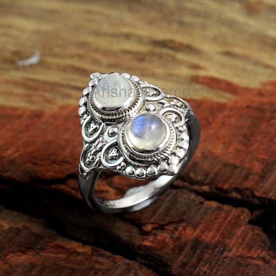 Bague En Argent Massif 925 Sertie Grenat & Péridot - Occasion