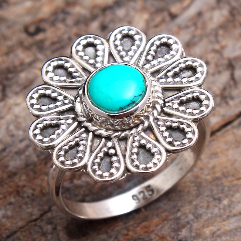 Cab Stone Turquoise Gemstone Designer Ring 925 Sterling Silver Jewelry Handmade Designer Ring Size US 8.5 Jewelry for Women-ar4191