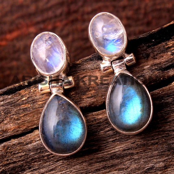 Labradorite Chandelier Earrings Sterling Silver Teardrop Shape Stones Labradorite Chandelier Earrings Sterling Silver Teardrop Shape Stones