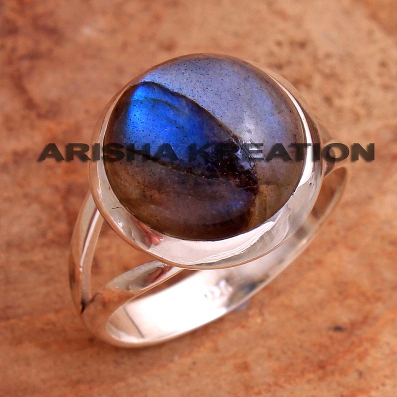 925 Sterling Silver Handmade Designer Unisex Ring Jewelry US Size 8 ar6726 Elegant Labradorite Round Shape Gemstone Ring For Easter