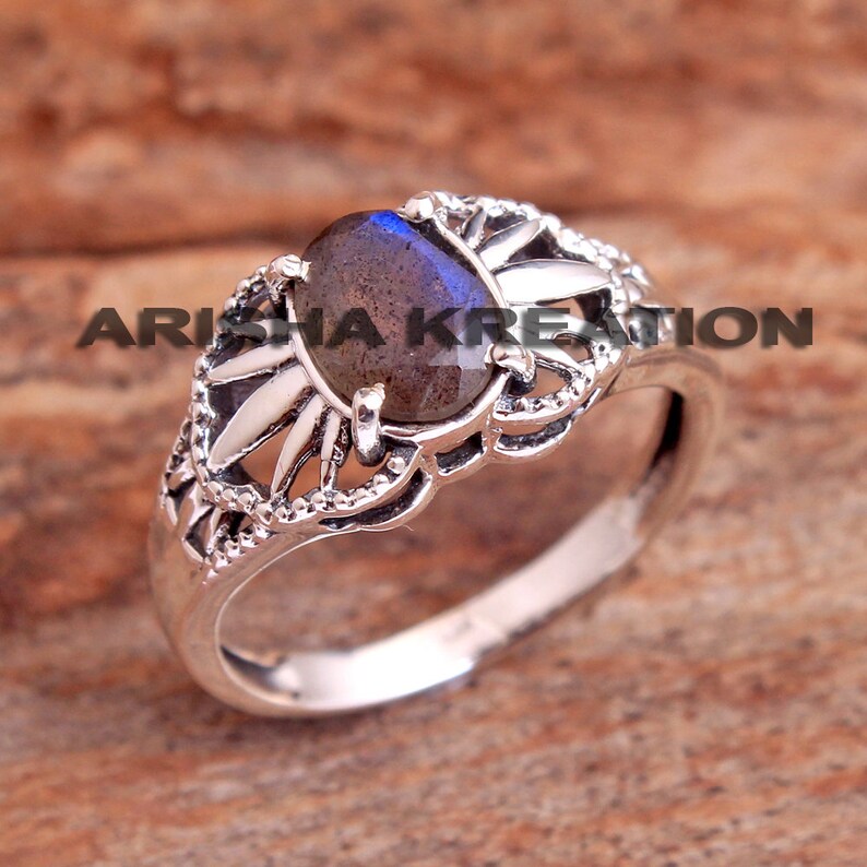 Faceted Labradorite Oval Gemstone Ring For Easter Sale 925 Sterling Silver Handmade Designer Unisex Ring Jewelry US Size 8 ar6758