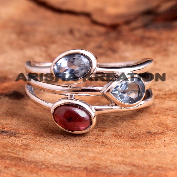 Blue Topaz/Garnet Stacking Ring Blue Topaz/Garnet Stacking Ring