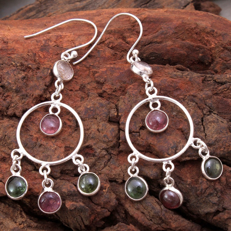Stunning Multi Tourmaline Round Gemstone Earring 925 Sterling Silver Handmade Designer Women Drop /& Dangle Earrings length 2.5 ae4597