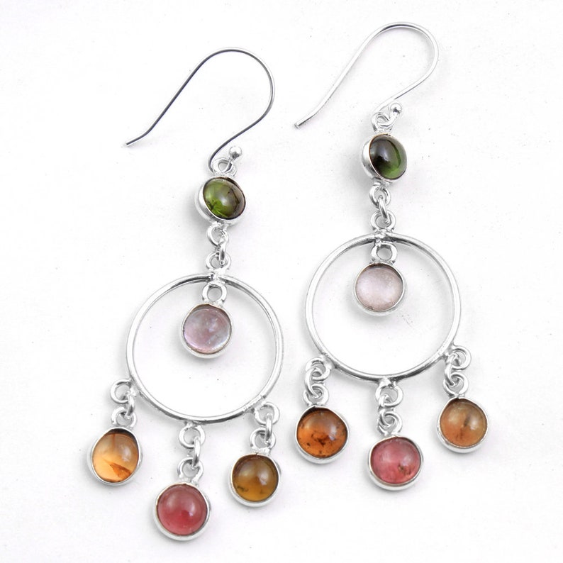 Stunning Multi Tourmaline Round Gemstone Earring 925 Sterling Silver Handmade Designer Women Drop /& Dangle Earrings length 2.5 ae4597