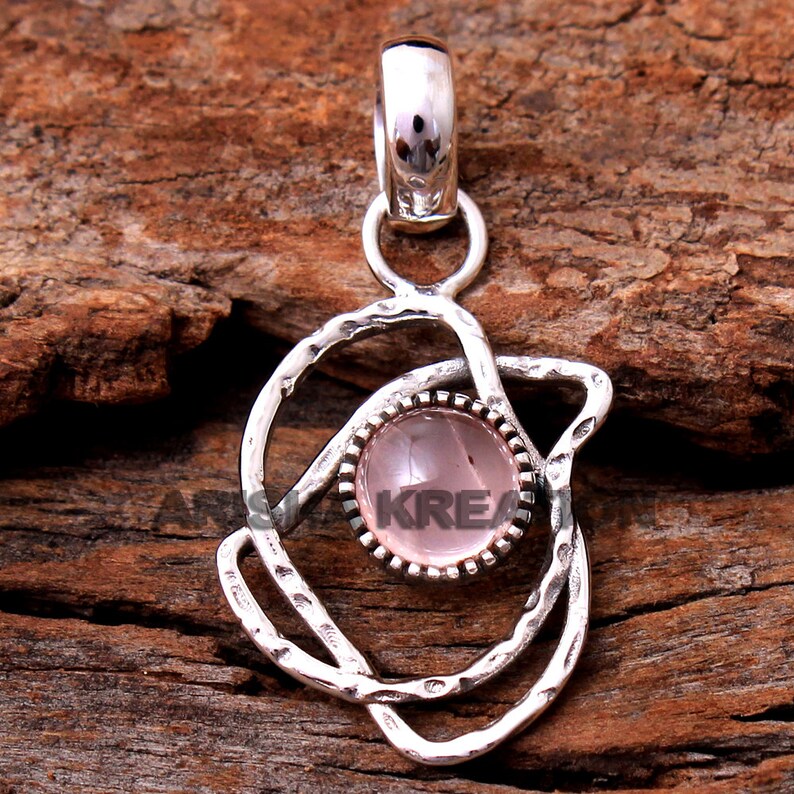 ap4653 Natural Rose Quartz Round Shape Gemstone Pendant For Easter 925 Sterling Silver Handmade Designer Pendant Jewelry Length 1.5