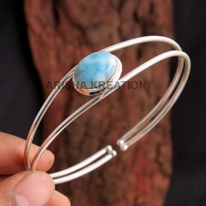 Frauen Edelstein Armreif, Larimar Armreif, 925 Silber Armreif, Manschette Armreif, Brautjungfer Geschenke, handgemachter Schmuck