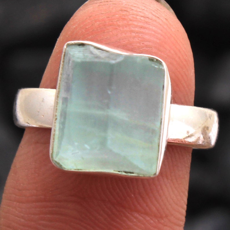 ar4348 925 Sterling Silver Handmade Designer Ring Jewelry Size US 5.75 Father/'s Day Collection Aquamarine Rough Shape Gemstone Ring