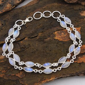 Silver Bracelet, Moonstone Bracelet, Valentine&#39;s Day Bracelet, Handmade Jewelry, Gift For Her