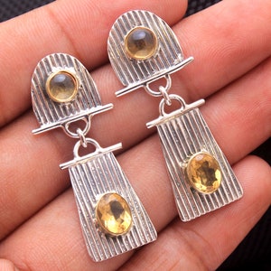 Citrine Gemstone Earrings, 925 Silver Earrings, Women Dangle Earrings, Statement Earrings, Party Wear Earrings, Designer Earrings