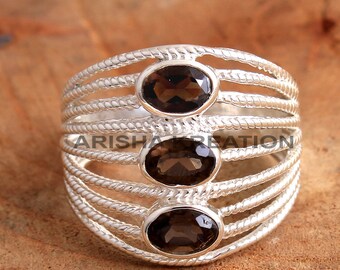 Smoky Quartz 925 Sterling Silver Multi Gemstone Ring