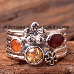 Garnet ,Citrine ,Carnelian, Gemstone Ring , 925 Sterling Silver ,Handmade Jewelry