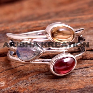 Handmade Jewelry, Garnet, Moonstone, Citrine Ring, Silver Jewelry, Statement Ring, Gift For Her