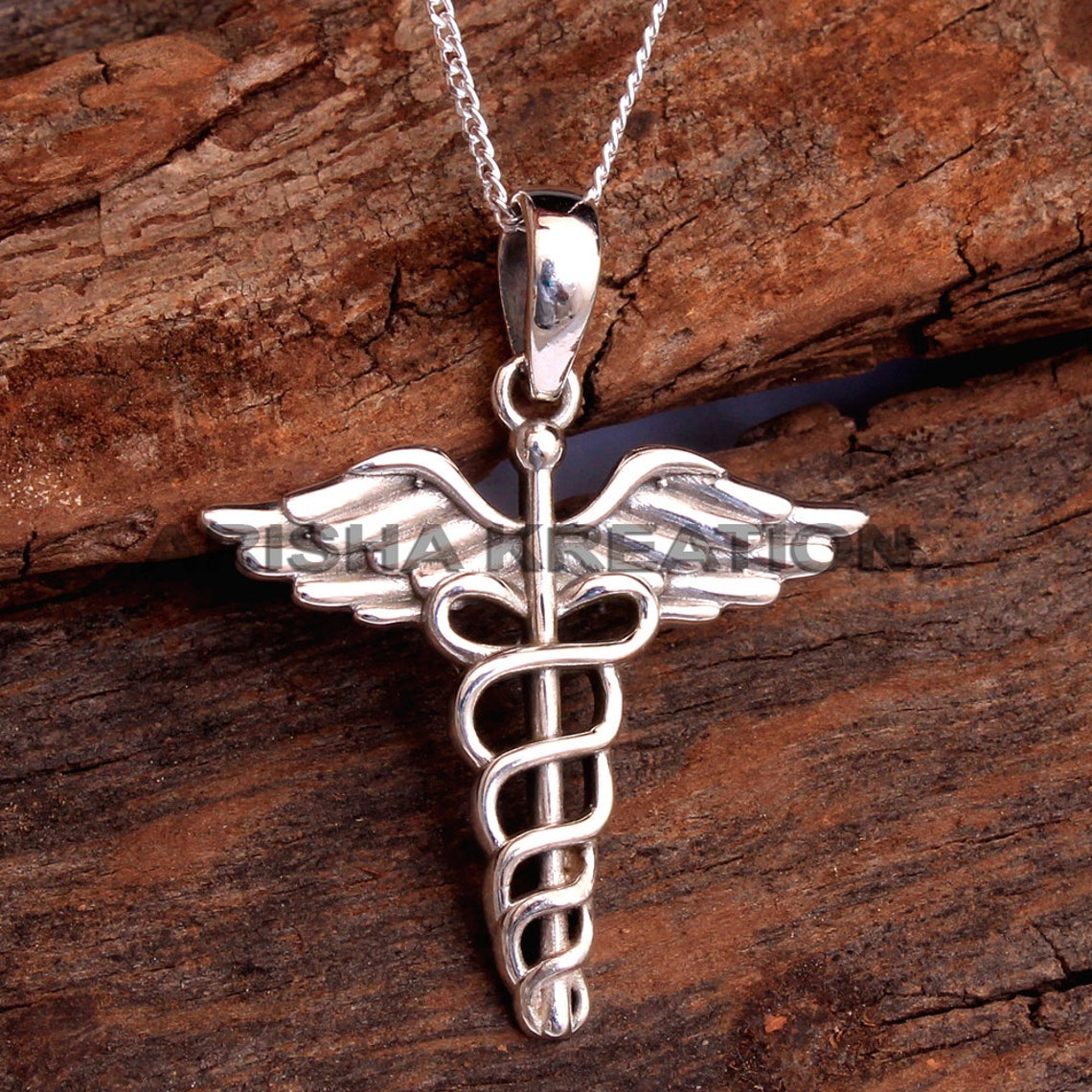 Caduceus Medical Symbol Necklace Silver Pendant Necklace F925 - Etsy