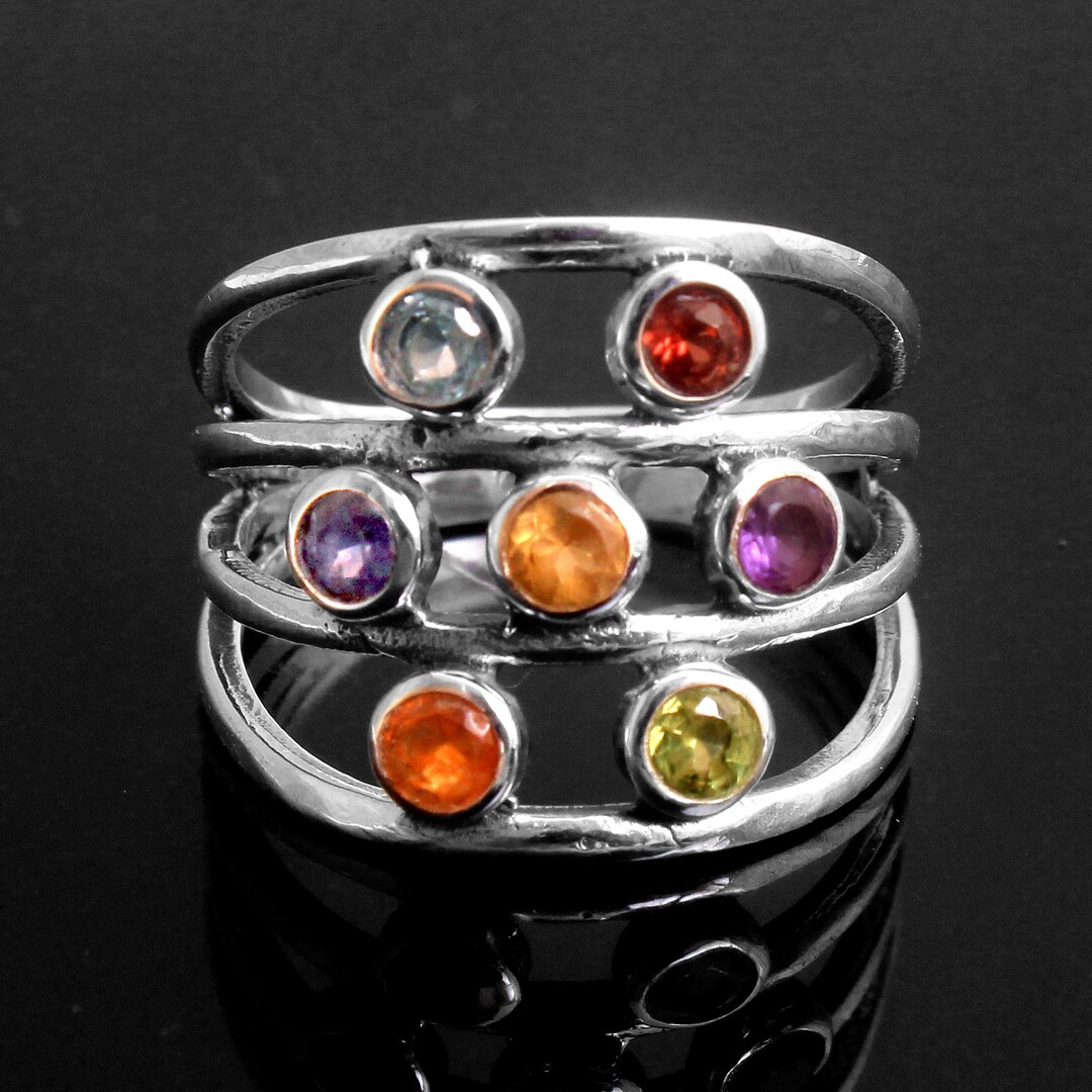 Sliver Rings Multiple Handmade Sterling Silver Multi Stone Ring, US 8 - Etsy