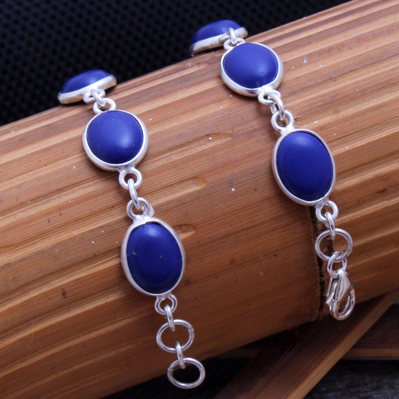 Mother/'s Day Special Blue Lapis Lazuli Oval Gemstone Bracelet 925 Sterling Silver Women Bracelet length 7.25 ab0252