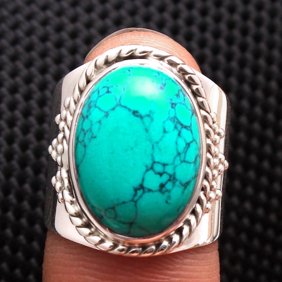 Designer Turquoise Big Gemstone Ring - 925 Sterling Silver