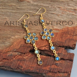 925 Sterling Silver, Labrdorite, Moonstone, Carnelian, Green Onyx Handmade Earring, Gold Plated Earring, Women Earring, Dangle Earring