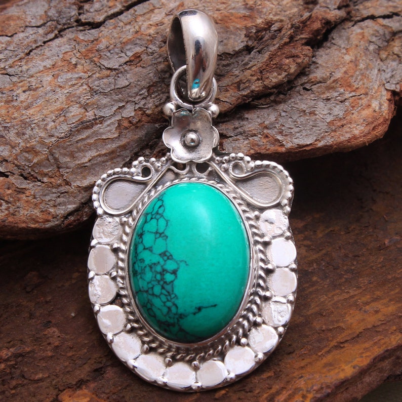 ap2700 925 Sterling Silver Handmade Designer Pendant Length 1.5 Mother/'s Day Collection Sale Oval Turquoise Gemstone Amazing Pendant