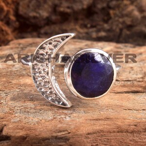 Silver Ring, Sapphire, Amethyst, Quartz, Larimar Ring, Sterling Silver, Handmade Jewelry, Gifts For Mom, Moon Ring
