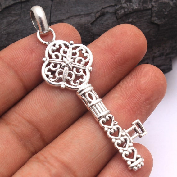 Handmade Sterling Silver Key Pendant - Designer Jewelry, 2.5