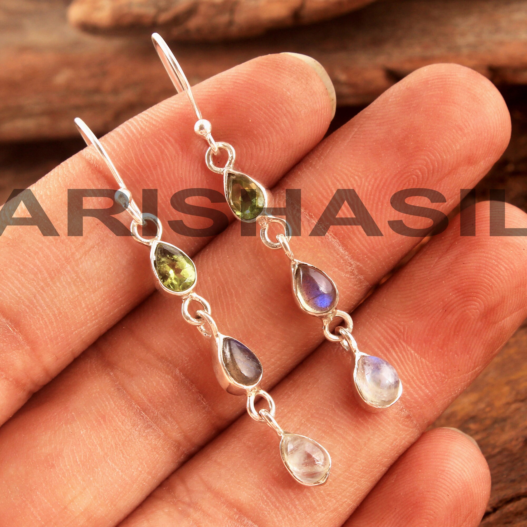 Boucles D'oreilles Argent Sterling Avec Péridot, Améthyste, Cornaline Et Cyanite - Neuf Avec étiquettes