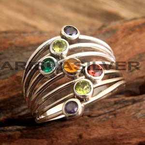 Solid 925 Sterling Silver Ring, 7 Stone Ring, Handmade Jewelry, Multi Stone Ring, Birthstone Ring, Bridal Shower Ring