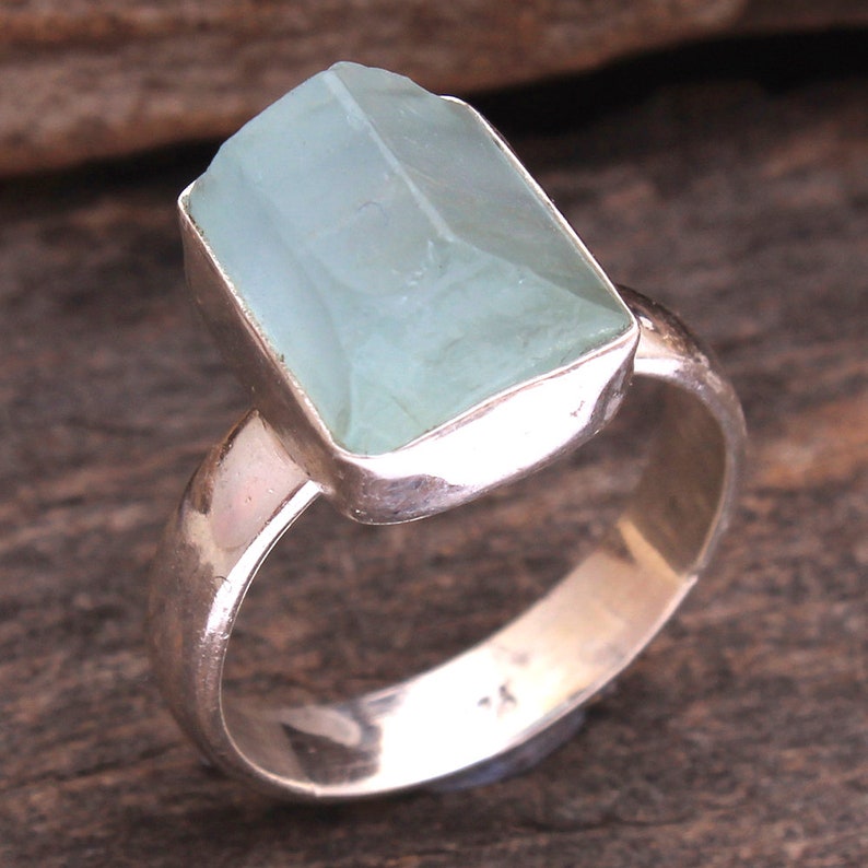 ar4348 925 Sterling Silver Handmade Designer Ring Jewelry Size US 5.75 Father/'s Day Collection Aquamarine Rough Shape Gemstone Ring