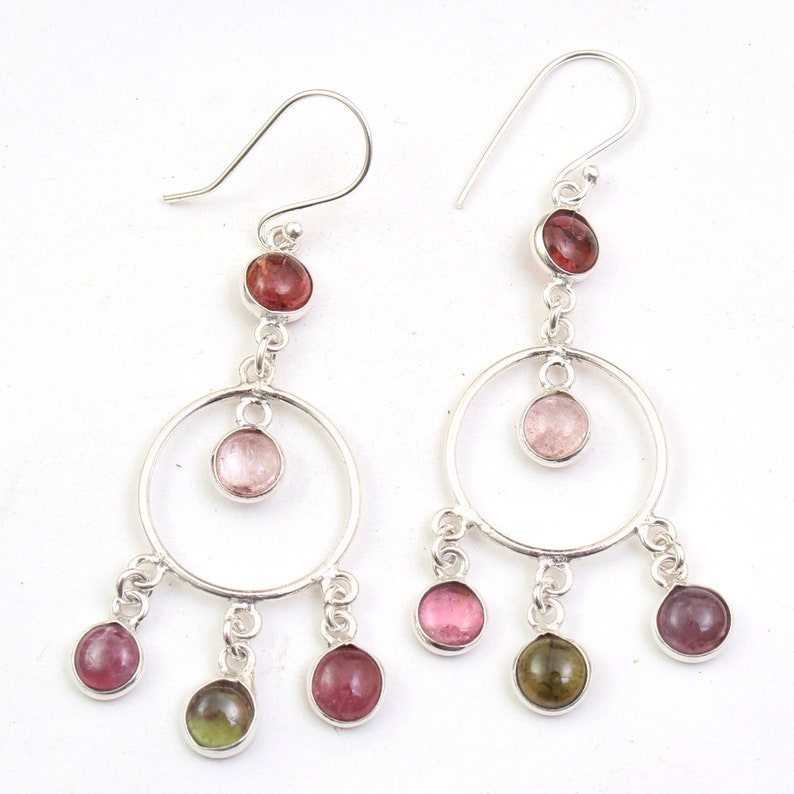 Stunning Multi Tourmaline Round Gemstone Earring 925 Sterling Silver Handmade Designer Women Drop /& Dangle Earrings length 2.5 ae4597
