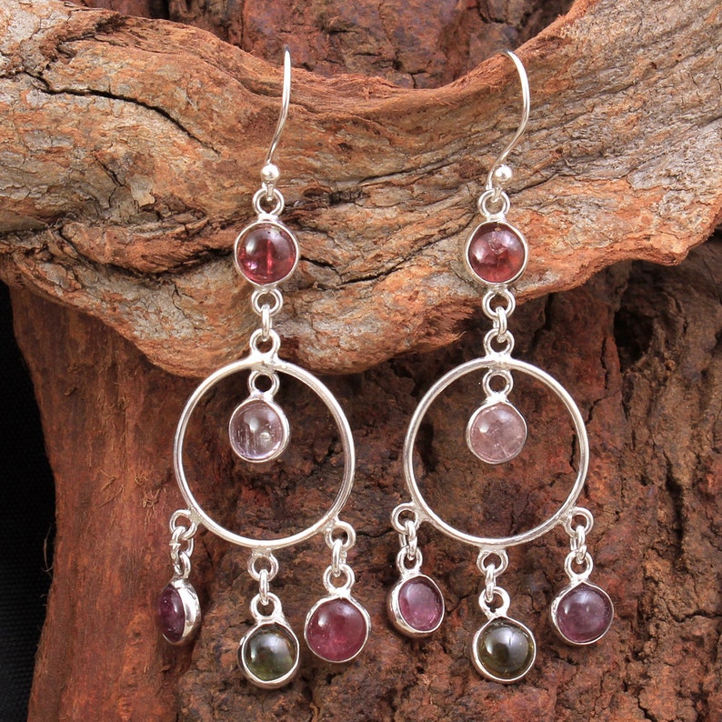 Stunning Multi Tourmaline Round Gemstone Earring 925 Sterling Silver Handmade Designer Women Drop /& Dangle Earrings length 2.5 ae4597
